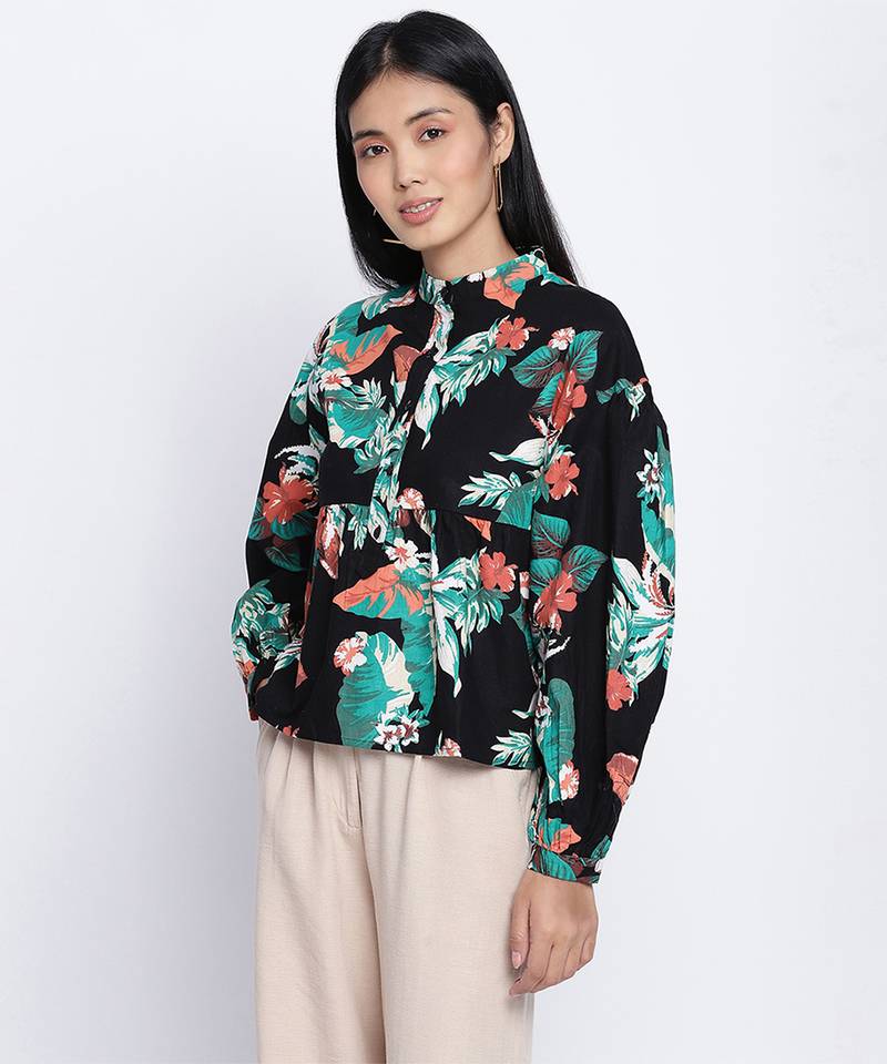 Jacky black floral printed women top