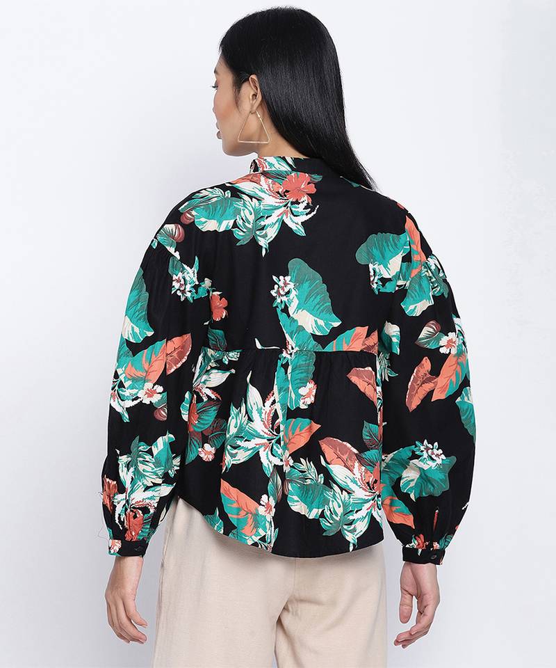 Jacky black floral printed women top