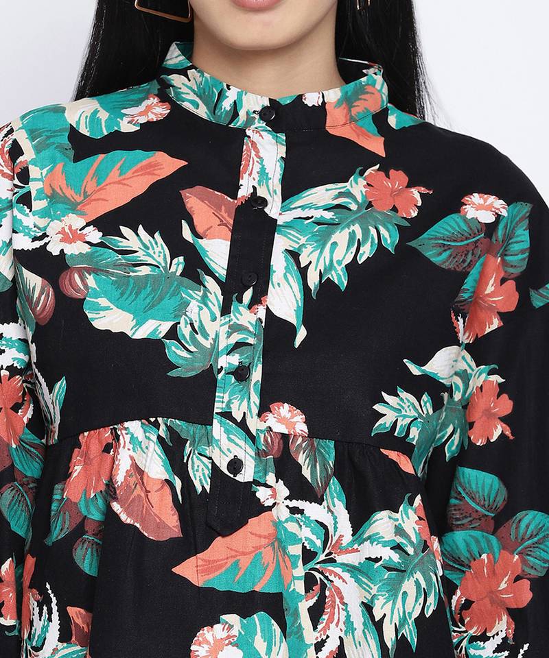 Jacky black floral printed women top