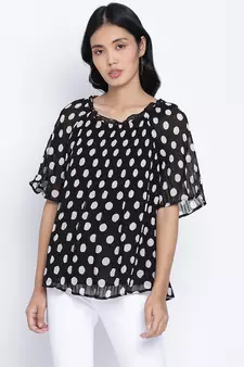 Pulpblack Pleated polka printed  women top