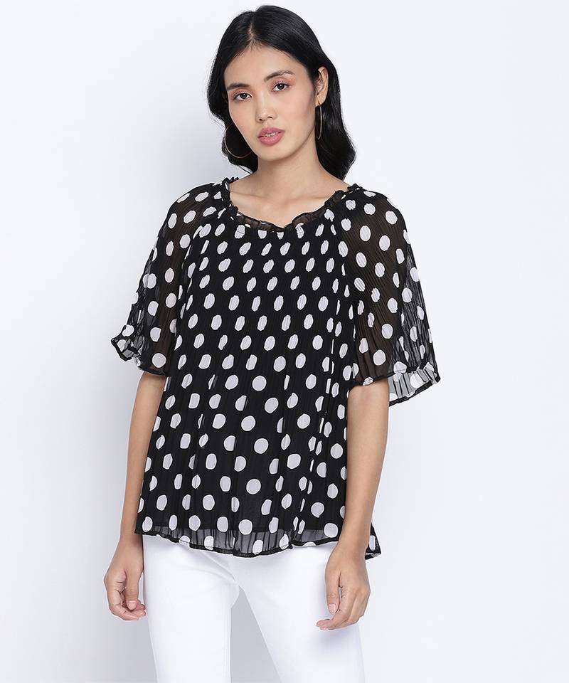 Pulpblack Pleated polka printed  women top