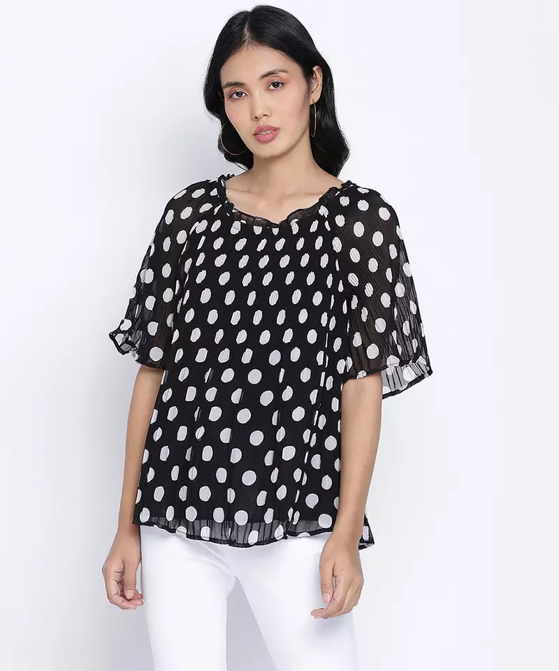 Pulpblack Pleated polka printed  women top