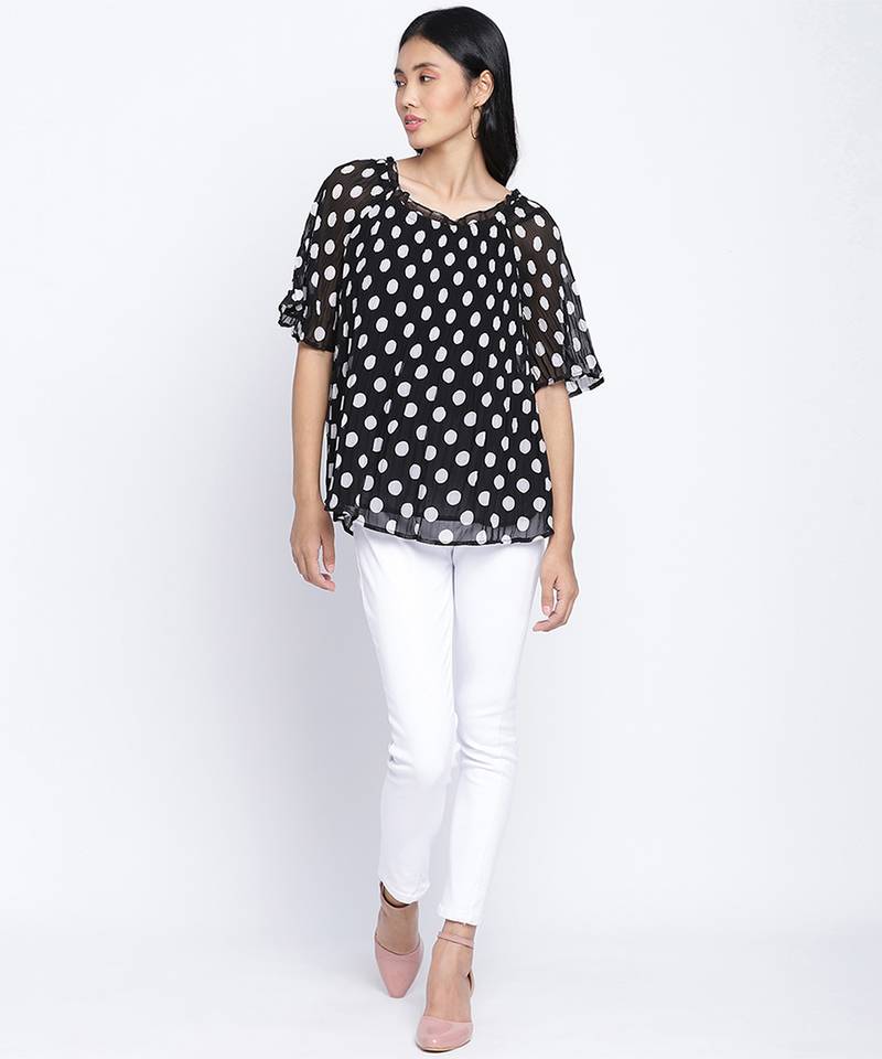 Pulpblack Pleated polka printed  women top