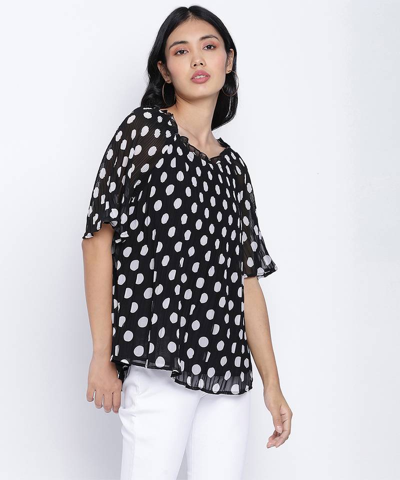Pulpblack Pleated polka printed  women top