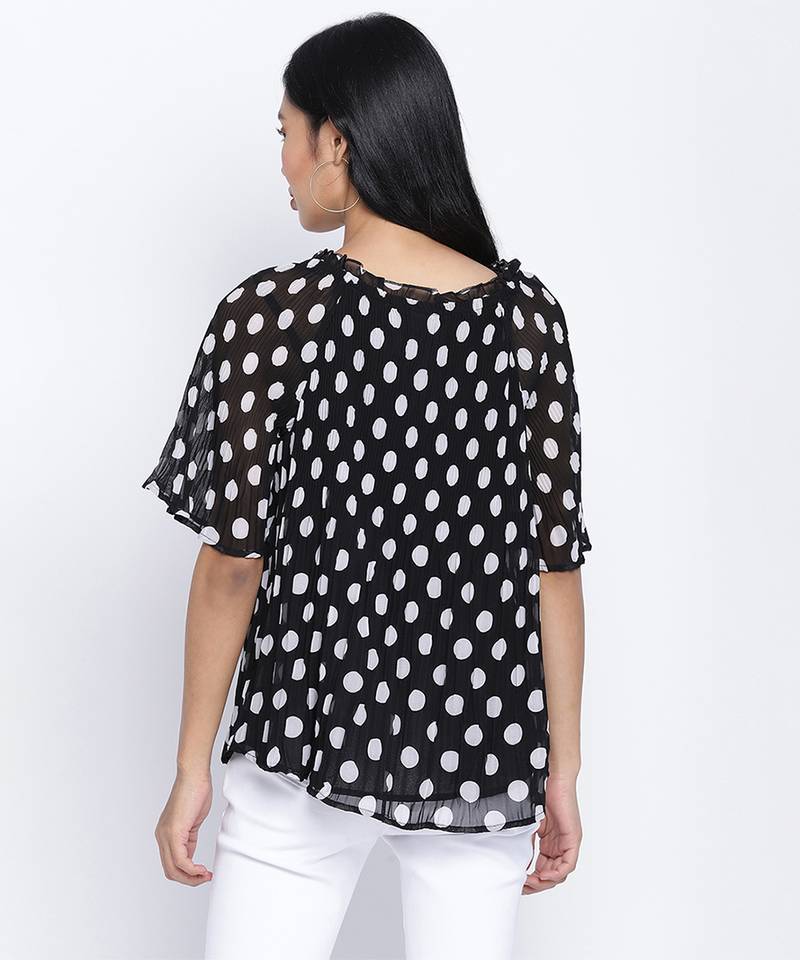Pulpblack Pleated polka printed  women top