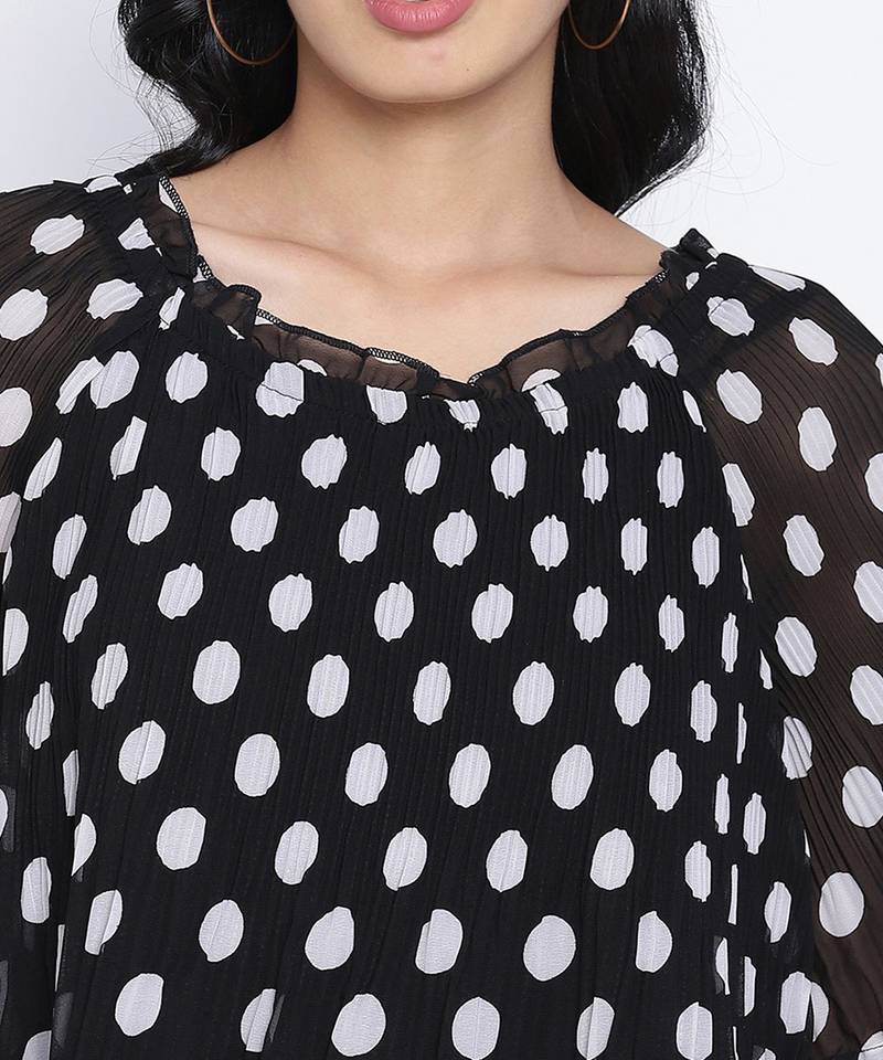 Pulpblack Pleated polka printed  women top