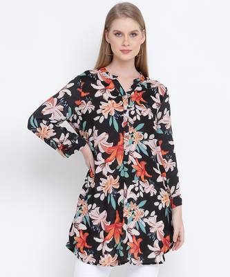 Galician black floral print casual tunic 1