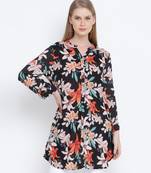 Galician black floral print casual tunic