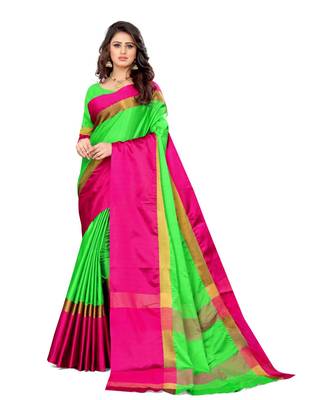 Parrot_green Aura Silk saree with blouse piece 1