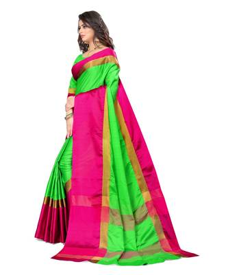 Parrot_green Aura Silk saree with blouse piece 2