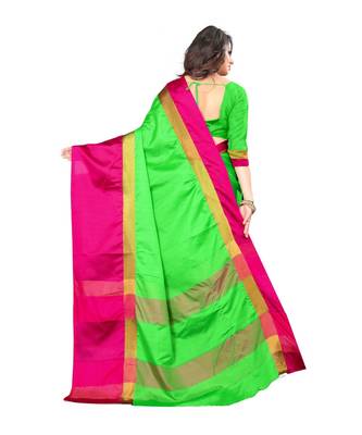Parrot_green Aura Silk saree with blouse piece 3