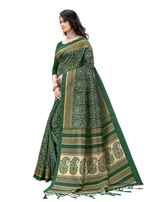 Green mysore silk saree with blouse piece 2