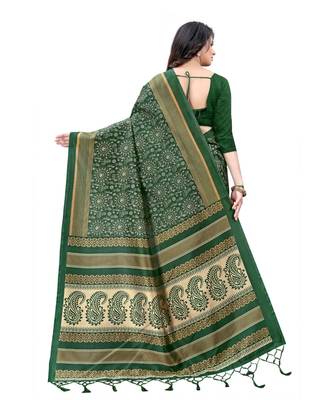 Green mysore silk saree with blouse piece 3