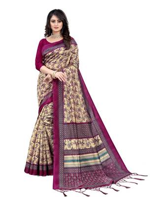 Purple mysore silk saree with blouse piece 1