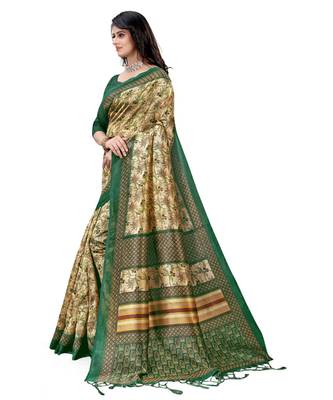 Green mysore silk saree with blouse piece 1