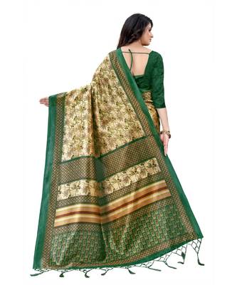 Green mysore silk saree with blouse piece 2