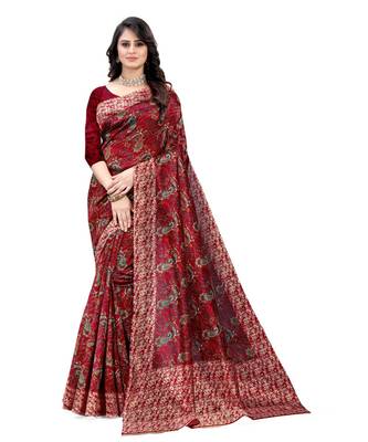 Red mysore silk saree with blouse piece 1