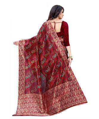 Red mysore silk saree with blouse piece 3