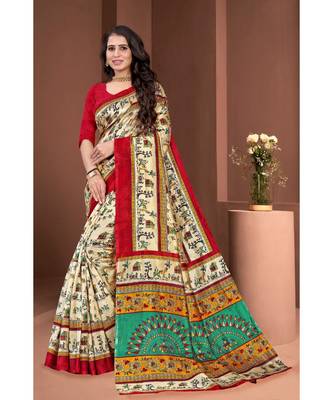 Red mysore silk saree with blouse piece 1