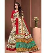 Red mysore silk saree with blouse piece