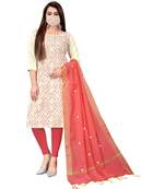 White Slub Cotton Printed Unstitched Dress Material