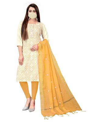 White Slub Cotton Printed Unstitched Dress Material 1