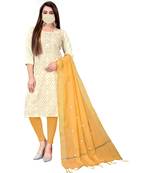 White Slub Cotton Printed Unstitched Dress Material