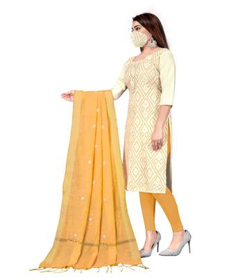White Slub Cotton Printed Unstitched Dress Material 3