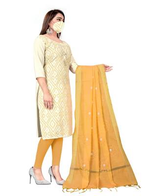 White Slub Cotton Printed Unstitched Dress Material 4