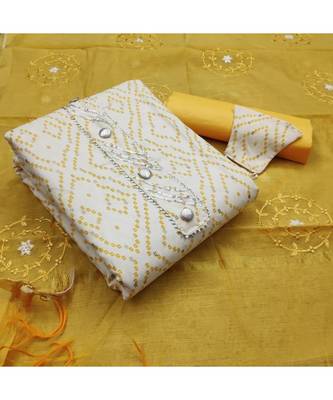 White Slub Cotton Printed Unstitched Dress Material 5