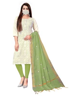 White Slub Cotton Printed Unstitched Dress Material 1