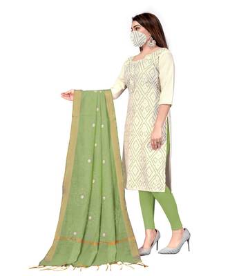 White Slub Cotton Printed Unstitched Dress Material 3