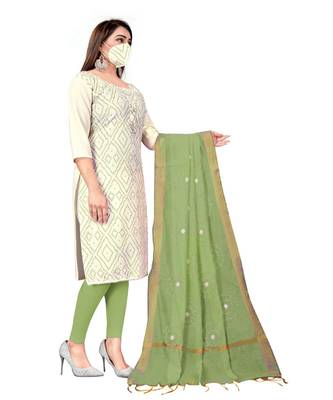 White Slub Cotton Printed Unstitched Dress Material 4
