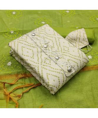 White Slub Cotton Printed Unstitched Dress Material 5