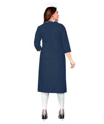 Navy Blue Slub Cotton Printed Unstitched Dress Material 2