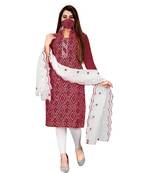 Maroon Slub Cotton Printed Unstitched Dress Material