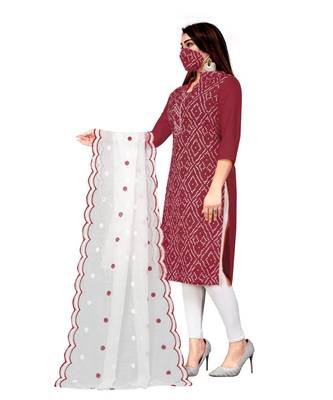 Maroon Slub Cotton Printed Unstitched Dress Material 3