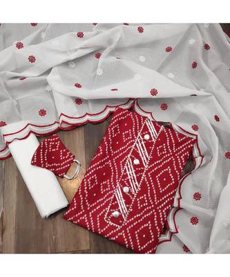 Maroon Slub Cotton Printed Unstitched Dress Material 5