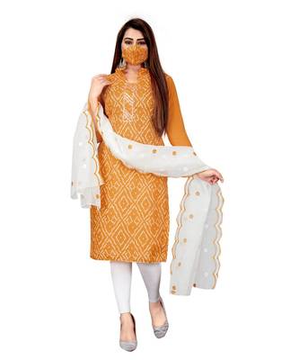 yellow Slub Cotton Printed Unstitched Dress Material 1