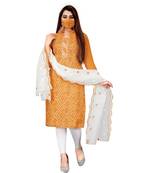 yellow Slub Cotton Printed Unstitched Dress Material