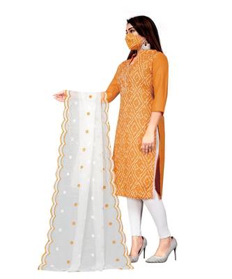 yellow Slub Cotton Printed Unstitched Dress Material 3