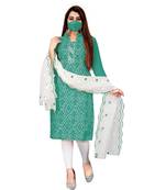 Green Slub Cotton Printed Unstitched Dress Material