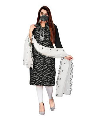 Black Slub Cotton Printed Unstitched Dress Material 1
