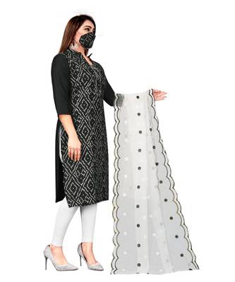 Black Slub Cotton Printed Unstitched Dress Material 4
