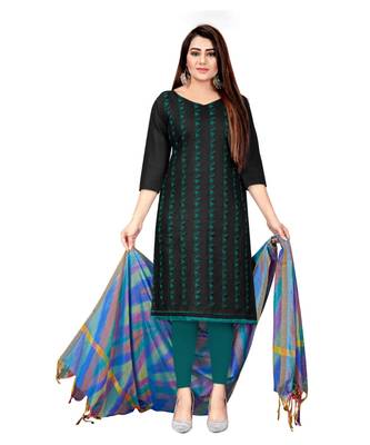 Black Slub Cotton Embroidered Unstitched Dress Material 1