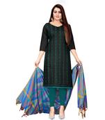 Black Slub Cotton Embroidered Unstitched Dress Material