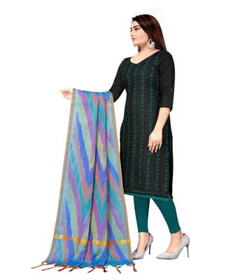 Black Slub Cotton Embroidered Unstitched Dress Material 3