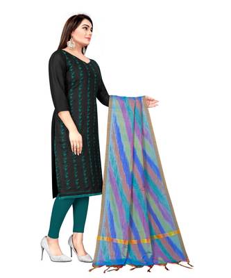 Black Slub Cotton Embroidered Unstitched Dress Material 4