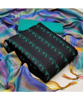 Black Slub Cotton Embroidered Unstitched Dress Material 5