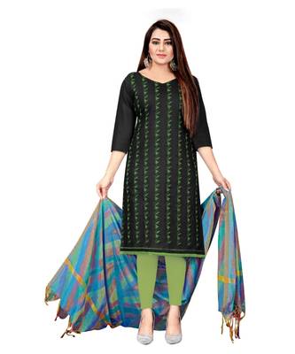 Black Slub Cotton Embroidered Unstitched Dress Material 1